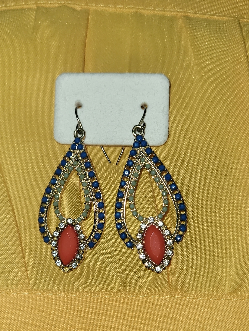 Gold-Tone Blue and Coral Teardrop Dangle Earrings - Women's Jewelry